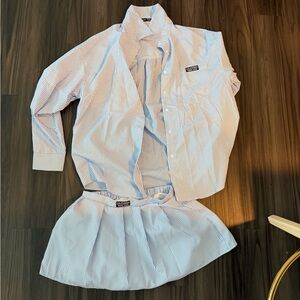 SHEIN Light Blue and White Striped Top